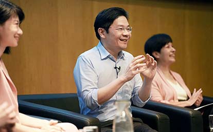 DPM Lawrence Wong, Minister Indranee Rajah and MOS Sun Xueling speaking to social service practitioners during the dialogue session on 10 October 2022. (Credit: MCI / Ding Wei) 