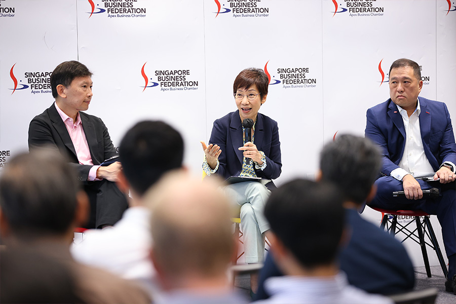 Minister Grace Fu giving her opening remarks at the Singapore Business Federation 